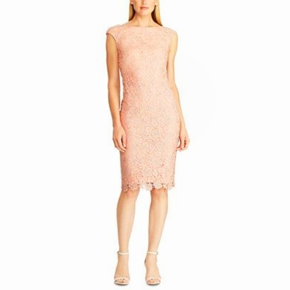 Lauren Ralph Lauren Sleeveless Lace Sheath Dress Peachy Pink Fully Lined - sz 8 - Picture 11 of 11